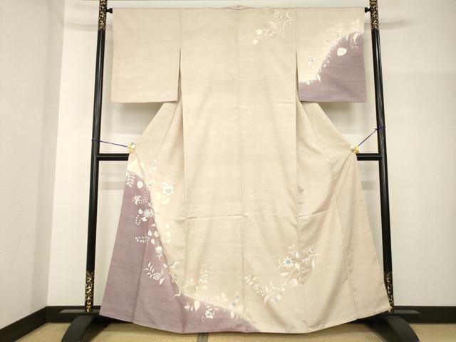 平和屋着物●訪問着 紬地 花唐草文 暈し染め 正絹 逸品 AABH7056ck