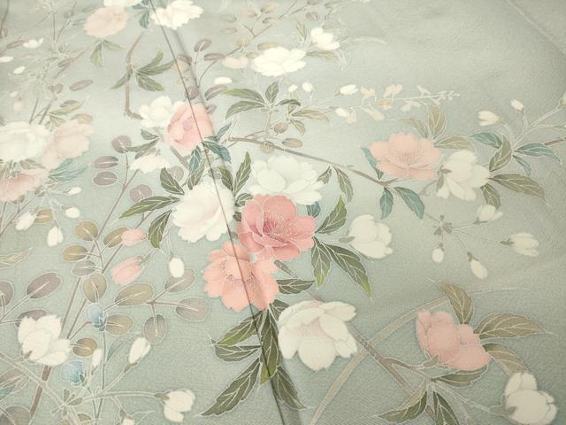 平和屋着物●訪問着 友禅 作家物 松雨 枝花文 正絹 逸品 AABH7060ck