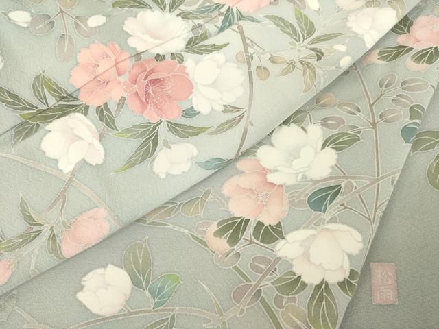 平和屋着物●訪問着 友禅 作家物 松雨 枝花文 正絹 逸品 AABH7060ck