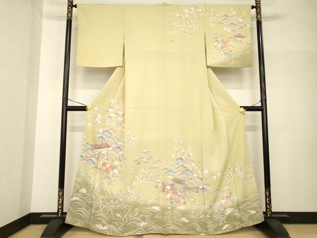 平和屋着物●訪問着 友禅 駒刺繍 松竹梅風景花文 金彩 正絹 逸品 AABH7061ck