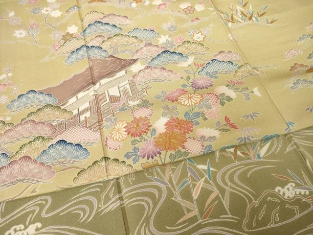 平和屋着物●訪問着 友禅 駒刺繍 松竹梅風景花文 金彩 正絹 逸品 AABH7061ck