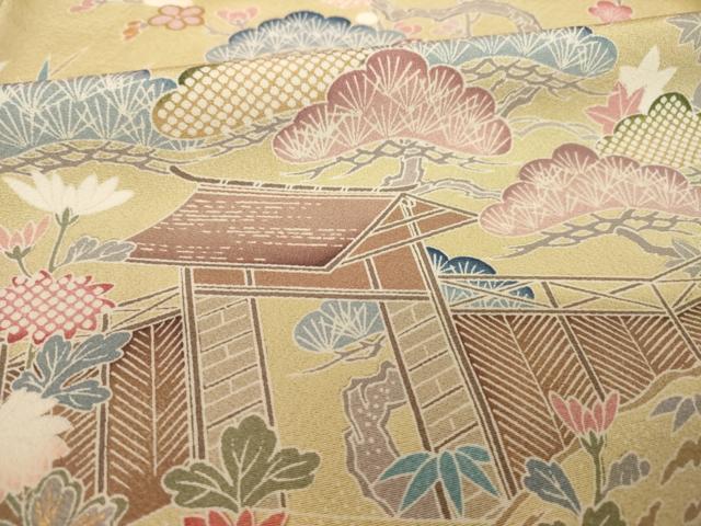 平和屋着物●訪問着 友禅 駒刺繍 松竹梅風景花文 金彩 正絹 逸品 AABH7061ck