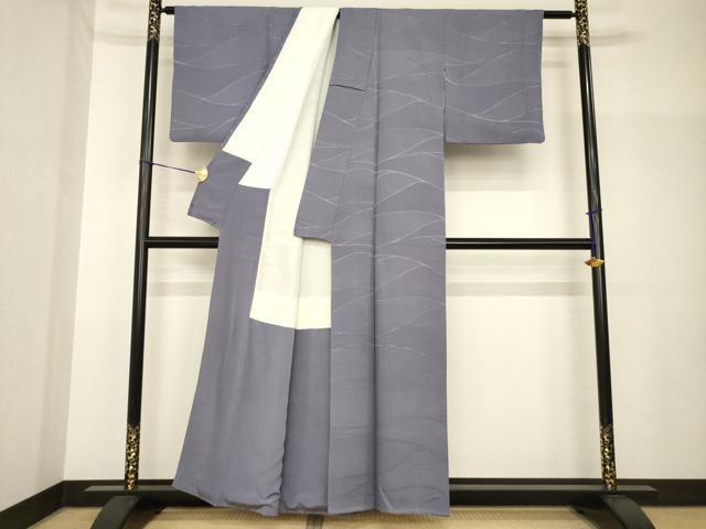 平和屋着物●上質な色無地 流水地紋 鳩羽色 正絹 逸品 AABH7063ck