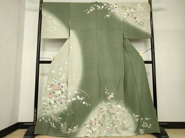 平和屋着物●訪問着 友禅 枝花文 暈し染め 正絹 逸品 AABH7073ck