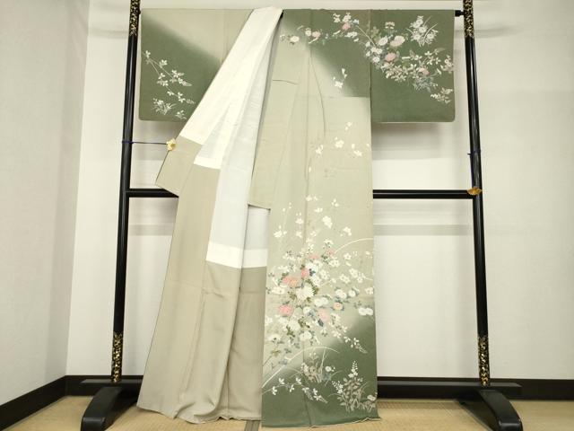 平和屋着物●訪問着 友禅 枝花文 暈し染め 正絹 逸品 AABH7073ck