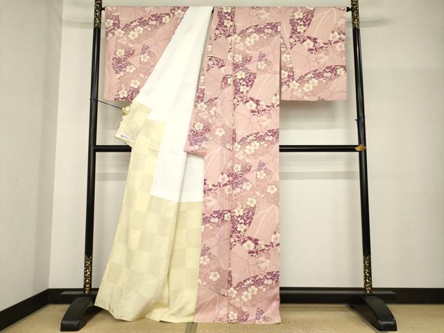平和屋着物●上質な小紋 花蝶文 正絹 逸品 AABH7076ck