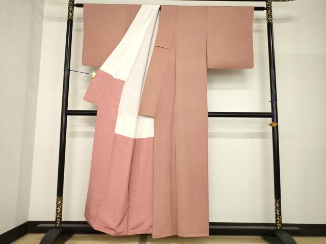 平和屋着物●江戸小紋 万筋 紅樺色×白色 正絹 逸品 AABH7079ck