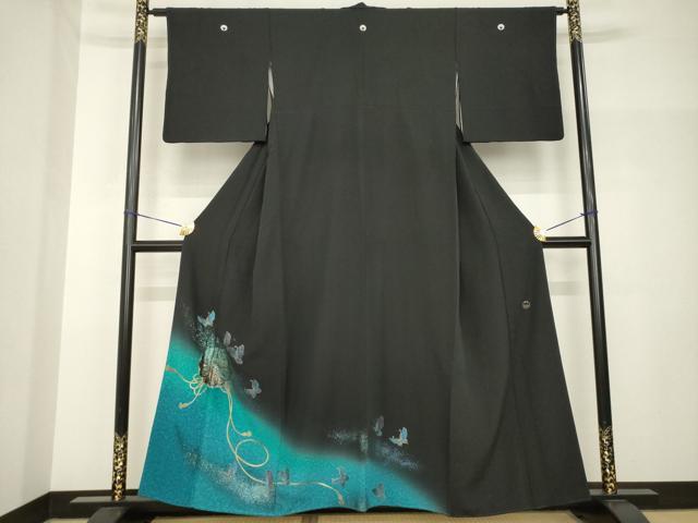 平和屋着物●TOKI志すい キモノモードオリジナルブランド 黒留袖 花蝶文 暈し染め 黒地 金彩 正絹 逸品 AABH7087ck
