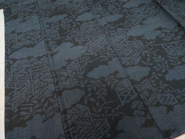 平和屋着物●結城紬 100亀甲 風景文 正絹 逸品 AABH7091ck