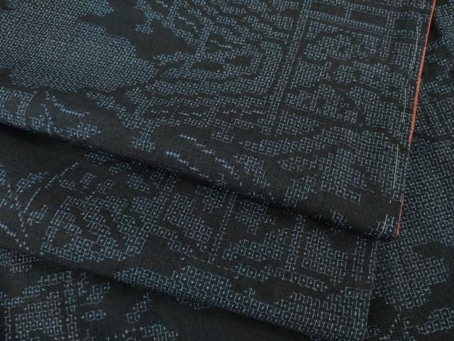 平和屋着物●結城紬 100亀甲 風景文 正絹 逸品 AABH7091ck