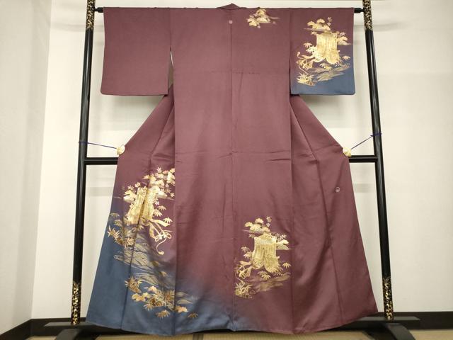 平和屋着物●TOKI志すい キモノモードオリジナルブランド 訪問着 御所車花文 暈し染め 金彩 金通し地 正絹 逸品 AABH7092ck