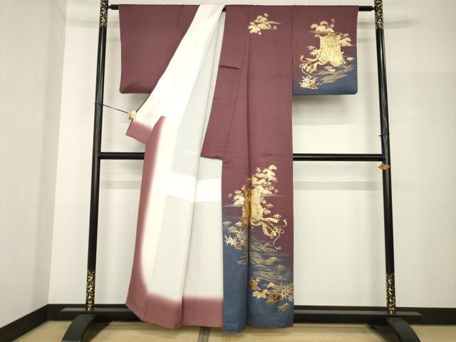 平和屋着物●TOKI志すい キモノモードオリジナルブランド 訪問着 御所車花文 暈し染め 金彩 金通し地 正絹 逸品 AABH7092ck