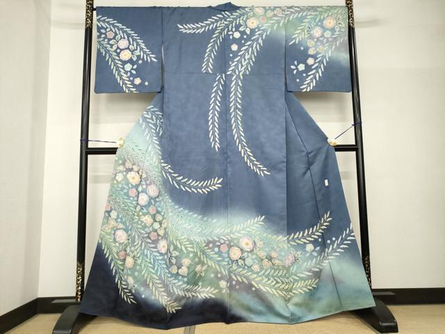 平和屋着物●訪問着 辻が花 絞り 舞花文 暈し染め 金通し地 正絹 逸品 AABH7094ck