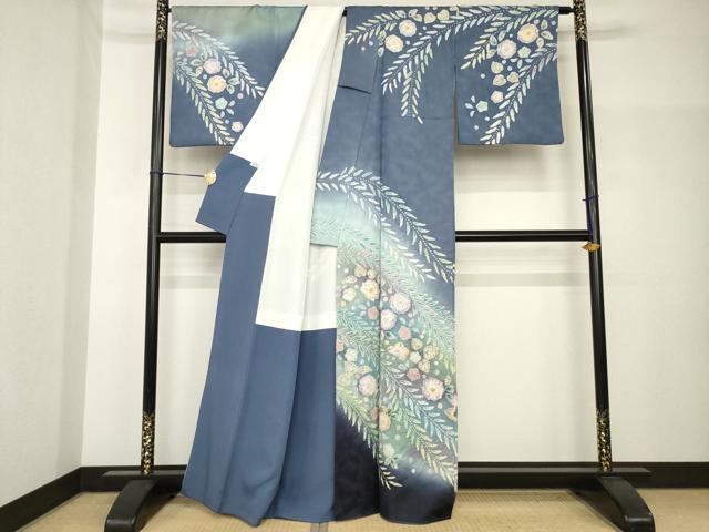 平和屋着物●訪問着 辻が花 絞り 舞花文 暈し染め 金通し地 正絹 逸品 AABH7094ck