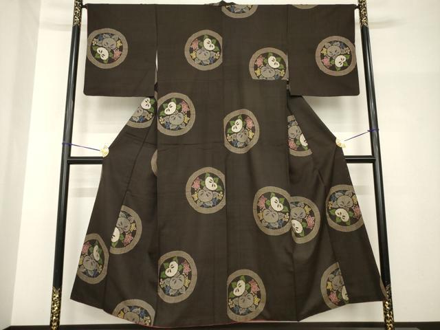 平和屋着物●アンティーク大島 本場大島紬 橘丸文 正絹 逸品 AABH7095ck