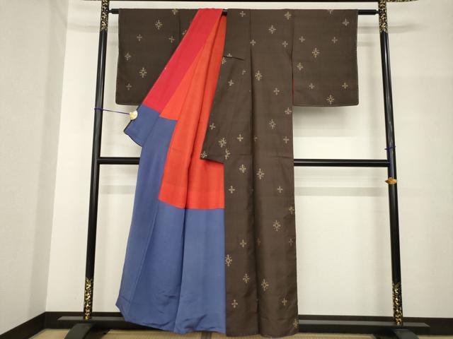 平和屋着物●アンティーク大島 本場大島紬 星 正絹 逸品 AABH7098ck