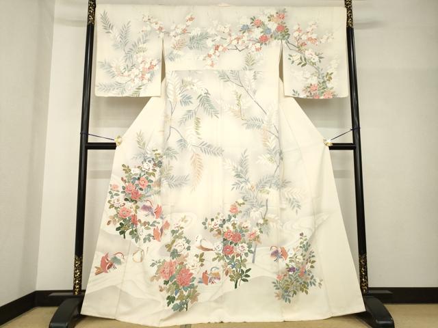 平和屋着物●訪問着 友禅 鴛鴦花文 正絹 逸品 AABH7099ck
