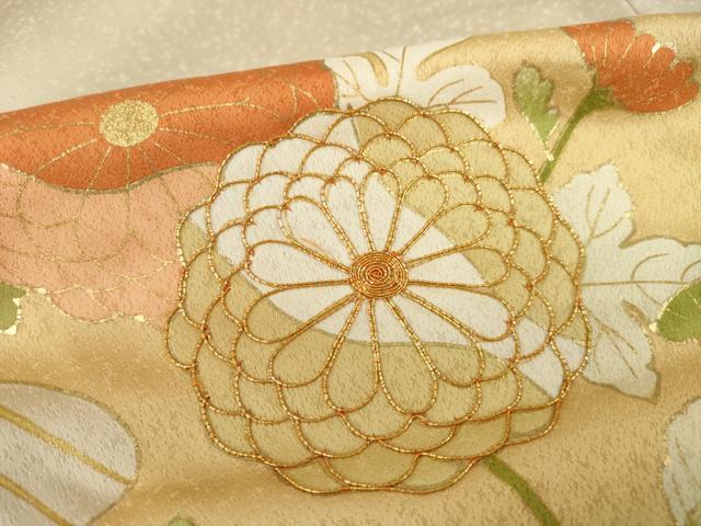 平和屋着物●豪華色留袖 駒刺繍 立波花文 正絹 逸品 AABH7100ck