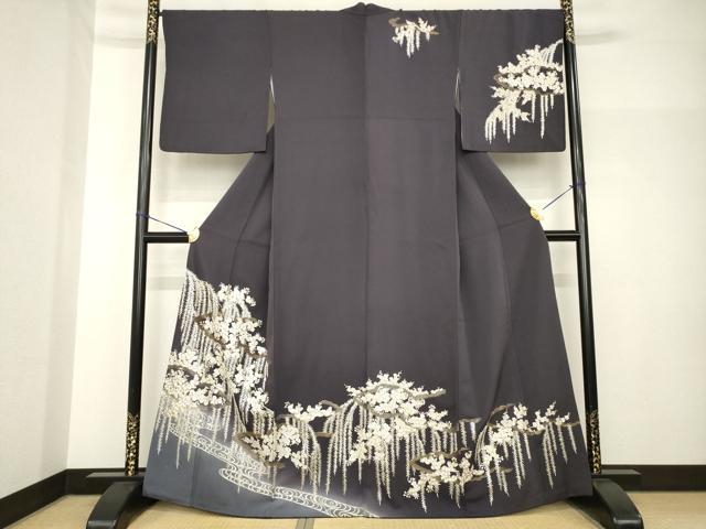 平和屋着物●訪問着　総刺繍　流水枝垂れ桜文　金糸　正絹　逸品　AABH7114ck 平和屋着物□訪問着 流水枝垂れ桜文 暈し染め 金彩 胴抜き仕立て