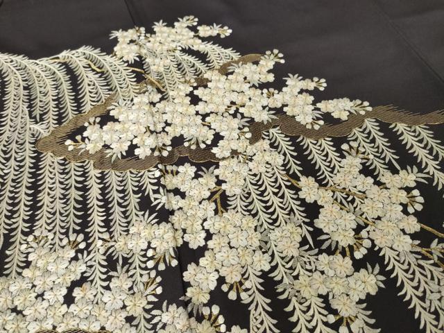 平和屋着物●訪問着 総刺繍 流水枝垂れ桜文 金糸 正絹 逸品 AABH7114ck