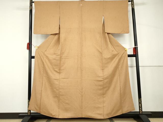 平和屋着物●上質な色無地 花松地紋 香染色 正絹 逸品 AABH7124cs