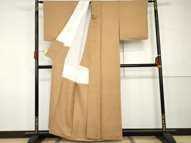 平和屋着物●上質な色無地 花松地紋 香染色 正絹 逸品 AABH7124cs
