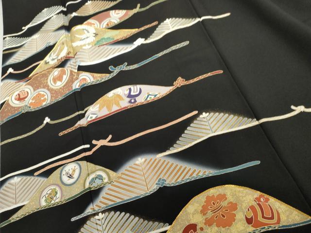 平和屋着物●創業460年・千總 黒留袖 駒刺繍 双鶴吉祥松文 金彩 正絹 逸品 AABH7139cs