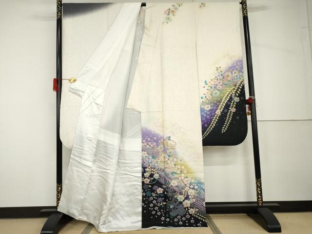 平和屋着物●巧芸師 福田秋吉 振袖 絞り 辻が花 暈し染め 金彩 金通し地 正絹 逸品 AABH7140cs