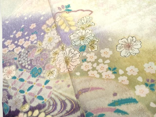 平和屋着物●巧芸師 福田秋吉 振袖 絞り 辻が花 暈し染め 金彩 金通し地 正絹 逸品 AABH7140cs