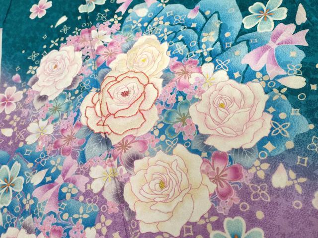 平和屋着物●豪華振袖 刺繍 草花文 薔薇 暈し染め 金彩 正絹 逸品 AABH7143cs