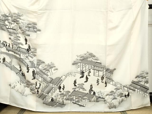 平和屋着物●訪問着 女人人物風景文 暈し染め 金彩 正絹 逸品 AABH7147cs