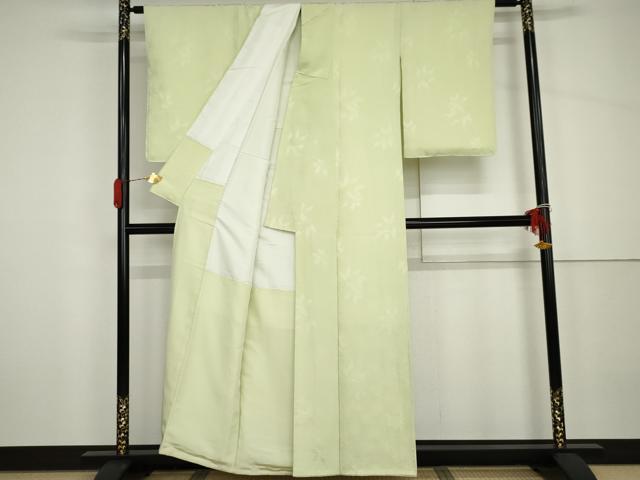 平和屋着物●上質な色無地 楓地紋 夏虫色 正絹 逸品 AABH7149cs