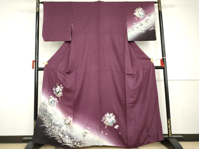 平和屋着物●訪問着 流水花篭文 暈し染め 銀彩 さが美扱い 正絹 逸品 AABH7156cs