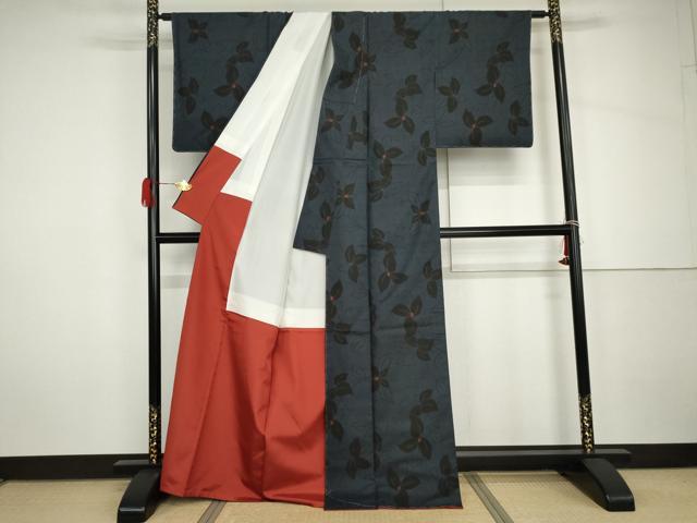 平和屋着物●本場大島紬 一元絣 枝葉文 正絹 逸品 未使用 AABH7157cs