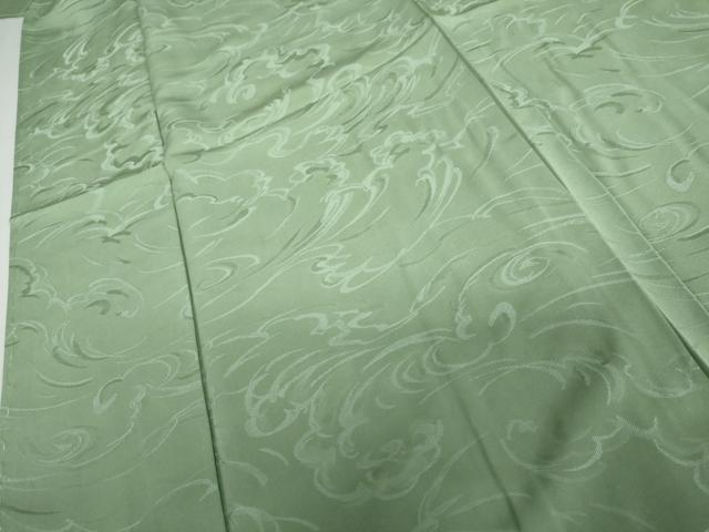 平和屋着物●上質な色無地 立波地紋 山葵色 正絹 逸品 未使用 AABH7170cs