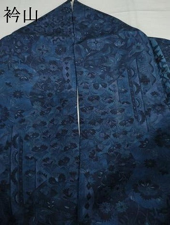 平和屋着物●上質な小紋 藍 更紗花唐草文 正絹 逸品 AABH7172cs