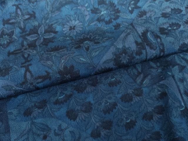 平和屋着物●上質な小紋 藍 更紗花唐草文 正絹 逸品 AABH7172cs