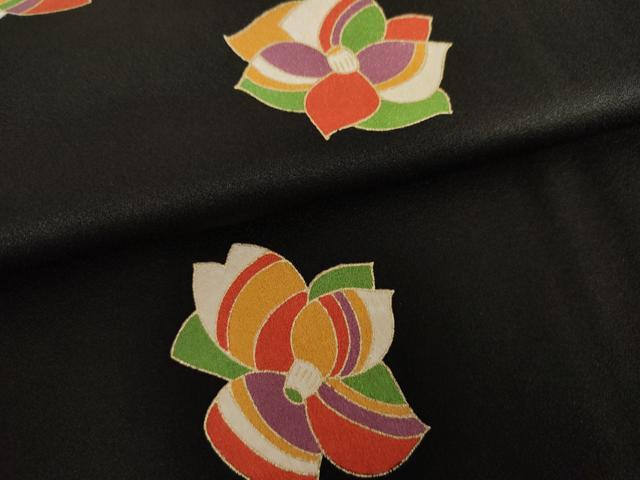平和屋着物●上質な小紋 舞花文 黒地 金彩 正絹 逸品 AABH7175cs