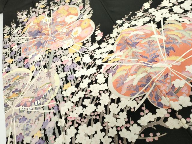 平和屋着物●本加賀友禅作家 白坂幸蔵 黒留袖 風景梅文 正絹 逸品 AABH7194cs