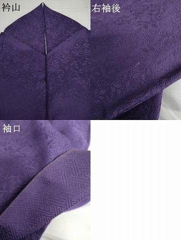 平和屋着物●上質な色無地 南天枝葉地紋 菖蒲色 正絹 逸品 AABH7195cs