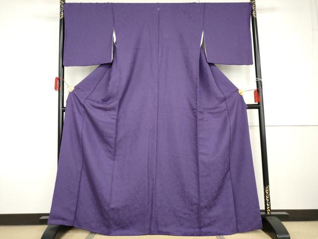 平和屋着物●上質な色無地 南天枝葉地紋 菖蒲色 正絹 逸品 AABH7195cs