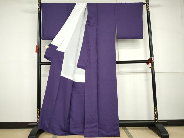 平和屋着物●上質な色無地 南天枝葉地紋 菖蒲色 正絹 逸品 AABH7195cs