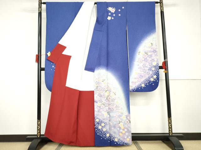 平和屋着物●豪華振袖 駒刺繍 流水花文 暈し染め たたき染め 金彩 金通し地 正絹 逸品 AABH7201cs