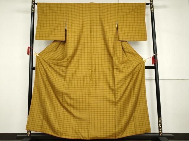 平和屋着物●本場黄八丈 綾織 格子 やまと誂製 正絹 逸品 AABH7205cs