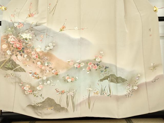 平和屋着物●伝統工芸士 吉岡肇 訪問着 鴛鴦枝花文 暈し染め 金彩 正絹 逸品 AABH7208cs