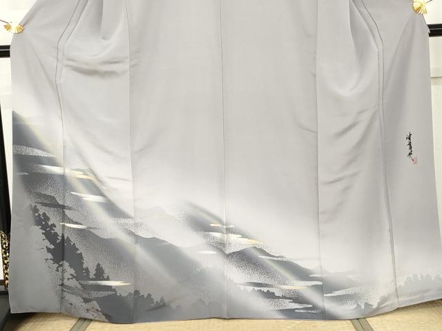 平和屋着物●染色作家 津室朱光 色留袖 重ね山樹林シルエット 暈し染め 金銀彩 正絹 逸品 AABH7214cs