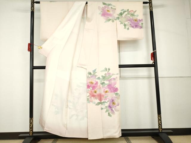 平和屋着物●訪問着 作家物 手描き ろうけつ染 草花文 正絹 逸品 AABH7220cs