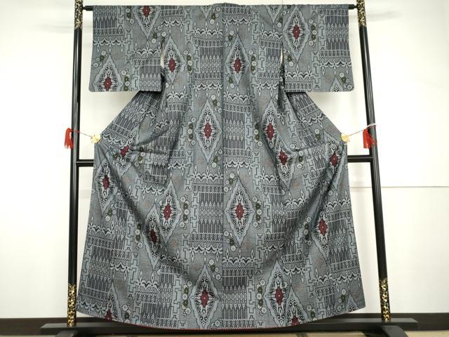 平和屋着物●本場大島紬 割り込み絣 花菱文 正絹 逸品 AABH7223cs