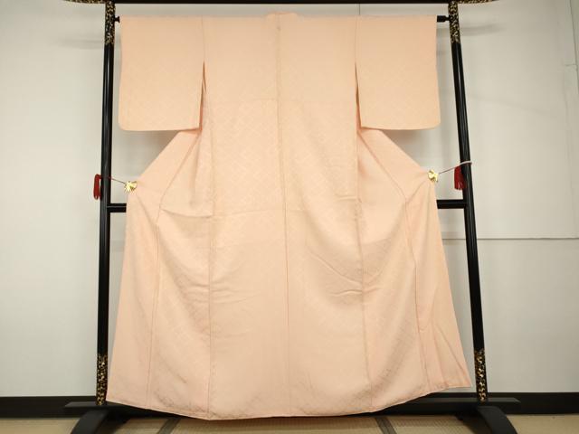 平和屋着物●上質な色無地 松皮菱地紋 洗柿色 正絹 逸品 AABH7225cs