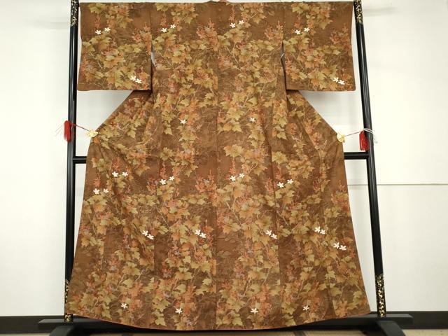 平和屋着物●上質な紬 手描き 枝花文 正絹 逸品 AABH7246cs